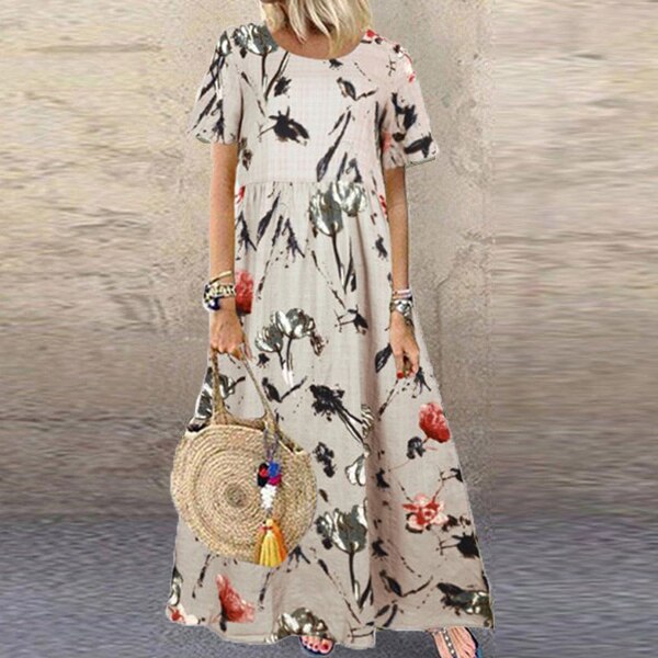 Summer Boho Maxi Dress Women Fashion Floral Printed Loose Sundress Casual High Waist Beach Party Long Dresses Vestidos Robe