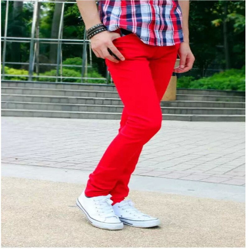 HOT Fashion Summer Solid Cotton jeans men red teenagers pantalon homme Skinny male leisure Boy Sweatpants hombre two color