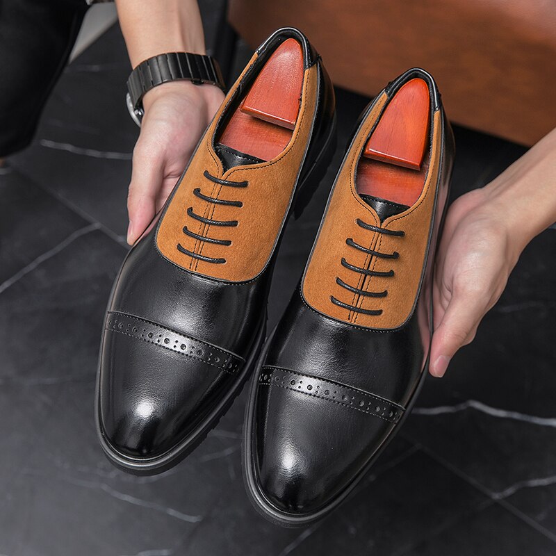 New Men Derby Shoes Black Round Toe Lace-up Party Business Pu Leather Handmade Men Dress Shoes Free Shipping Size 38-46