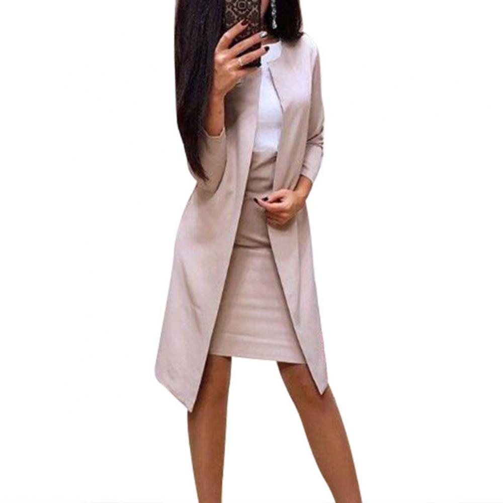 Lady Suit Skirt Bodycon Solid Color Slim 2Pcs Office Autumn Long Blazer Jacket Mini Work Coat Office Solid Blazers Set