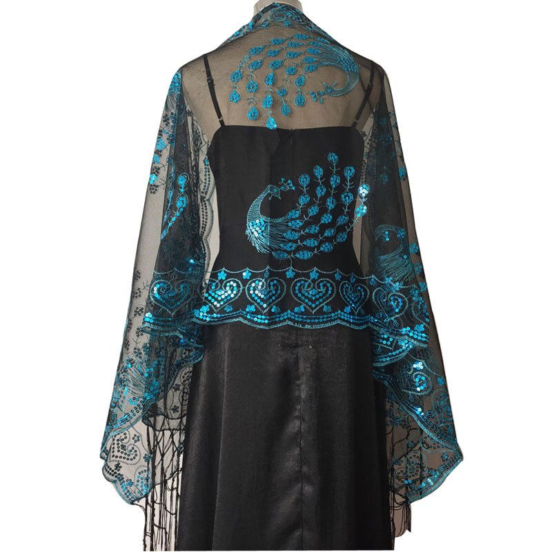 Spring Autumn Sequin Shawl Peacock Embroidery Tassel Shawl Party Evening Dress Shawl Cloak Ponchos Capes White