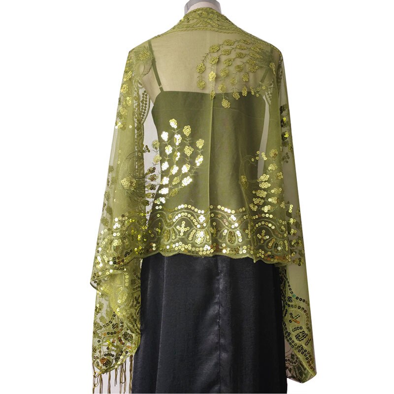 Spring Autumn Sequin Shawl Peacock Embroidery Tassel Shawl Party Evening Dress Shawl Cloak Ponchos Capes Black