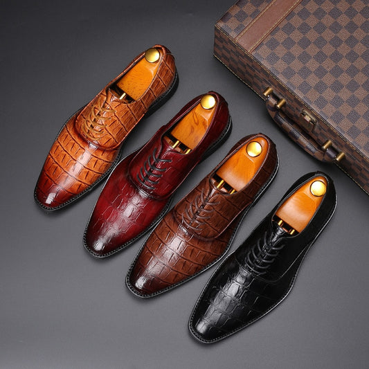 Men Crocodile Grain Leather Shoes Dress Business Office Shoe Mens Wedding Party Derby Shoes Men's Square Toe Flats Sizes 38-48