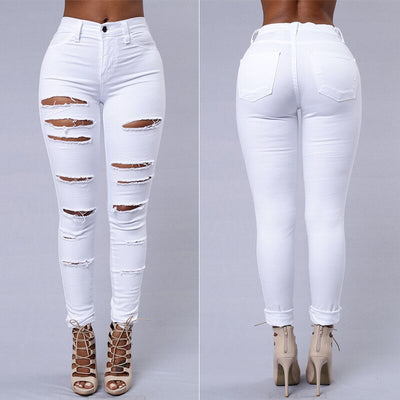 2023 Tall waist dress summer jeans stretch cowboy tight hole and feet nine minutes of pants