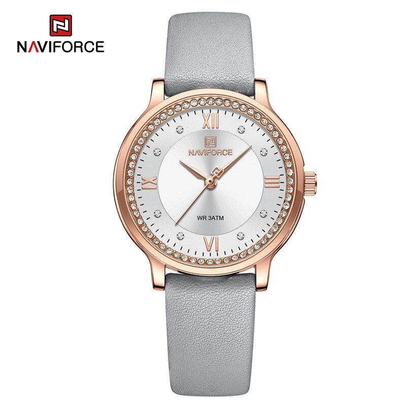 NAVIFORCE Women's Watch Popular Fashion Dress Ladies Waterproof Quartz Leather Strap Wristwatch Girlfriend Gift Relogio Feminino