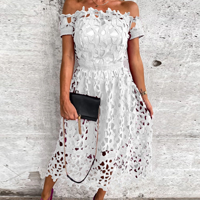 Female Patchwork Short Sleeve Solid Dress Slash Neck Women Maxi Summer Dress Casual Backless Vintage Streetwear Dress Vestidos