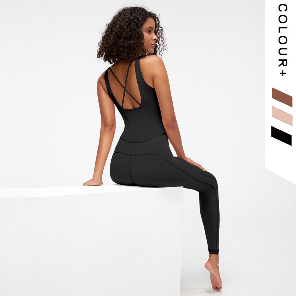 Women's Jumpsuit Girls Yoga Gym Wear Bodybuilding Backless Strap Cami Active Jumpsuit