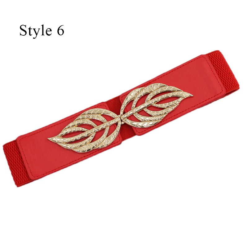 Women'S Elastic Wide Belt Golden Leaves Waist Belt Buckle Female Dress Coat Sweater Decorative Waistbands Fashion Cummerbands