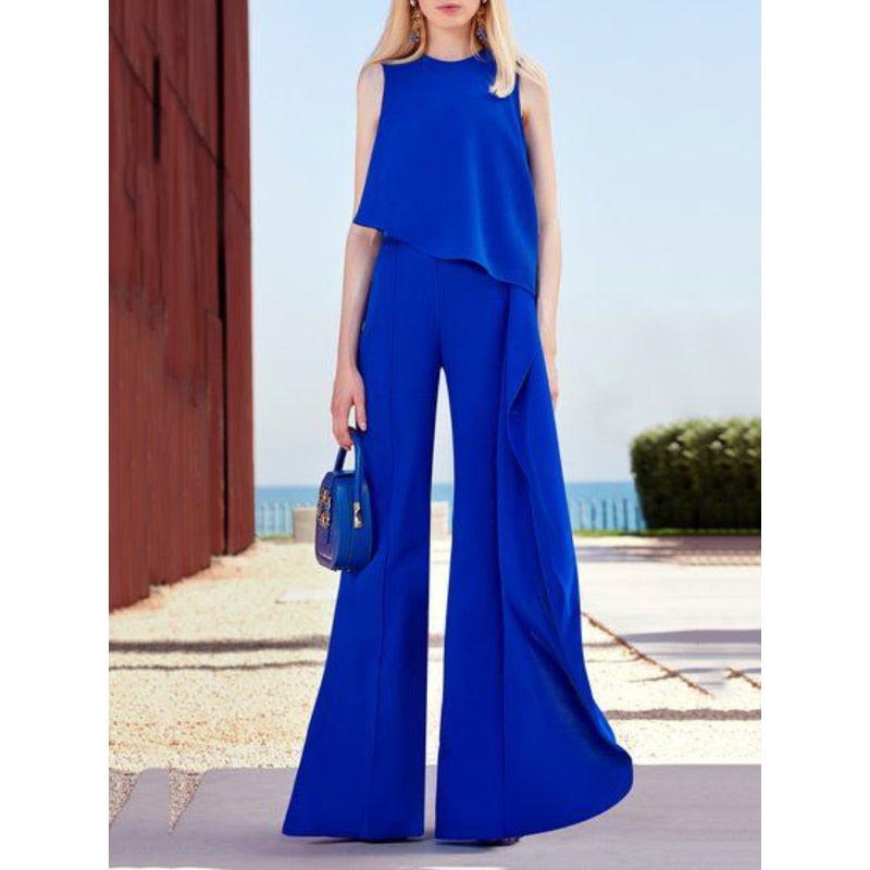 Freeacy New Fashion Female Asymmetric Sleeveless Round-Neck Wide Leg Jumpsuits Summer Casual Going Out Jump Suits For Women