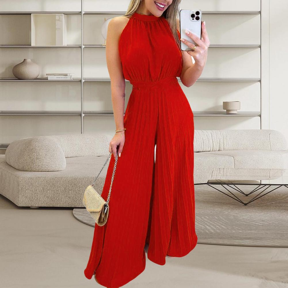 Women Party Jumpsuit Wide Leg Pleated High Waist Sleeveless Dress-up Lace Up Off Shoulder Banquet Summer Jumpsuit Women Clothes