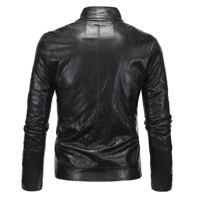 Autumn And Winter Men's British Leather Dress Mock Neck Motorcycle Leather Dress Punk Leather Jacket Brand Men's Business Coat