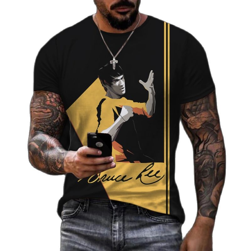 2023 New Kung Fu Star Print Tshirt  Trendy Bruce Lee 3d Print T-shirt Men's Retro Streetwear High Quality Short Sleeve T-shirt