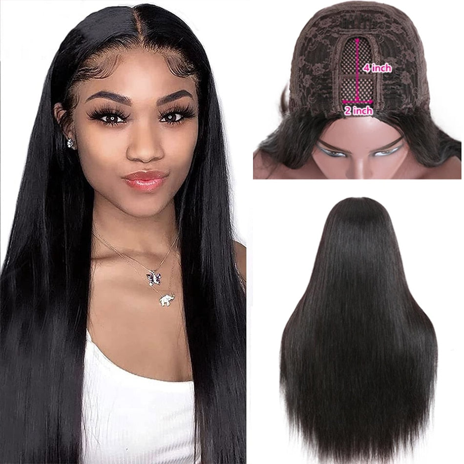 Straight Wigs Cheap U Part Wig Brazilian Human Hair Wigs For Women Virgin Hair Glueless Middle U Shape Wig 180 Density