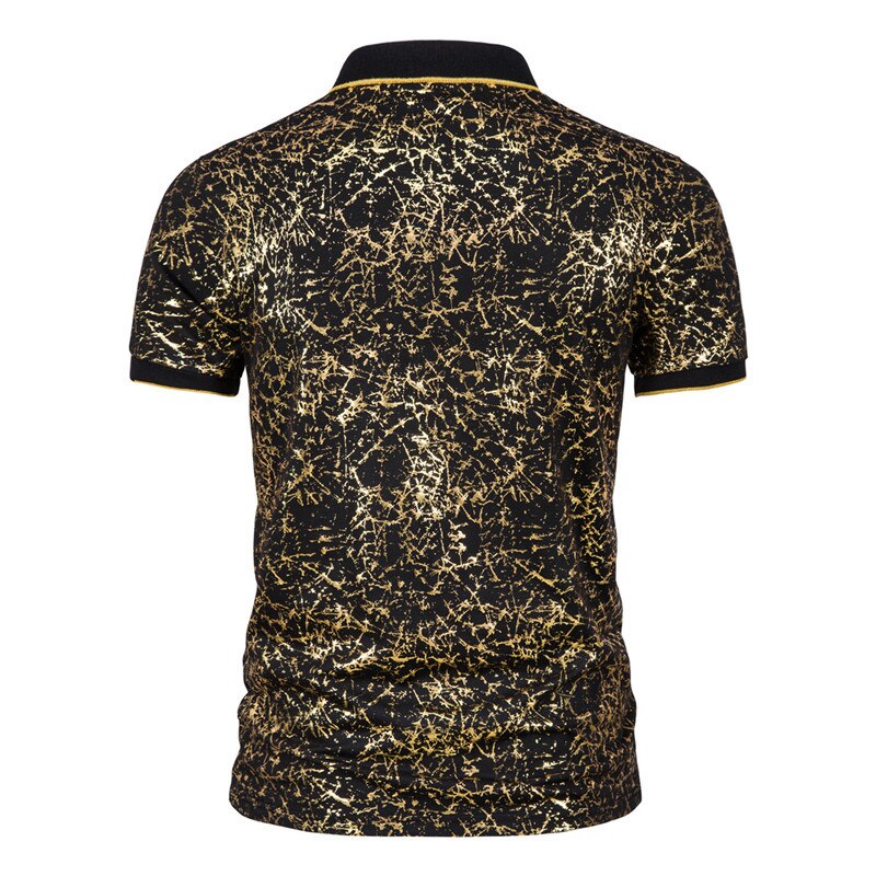 Mattswag Bronzing Crack Printed Polo T Shirts Male Fashion Nightclub Stage Dress Up  Men's Top Regular Fit Casual Daily Clothing