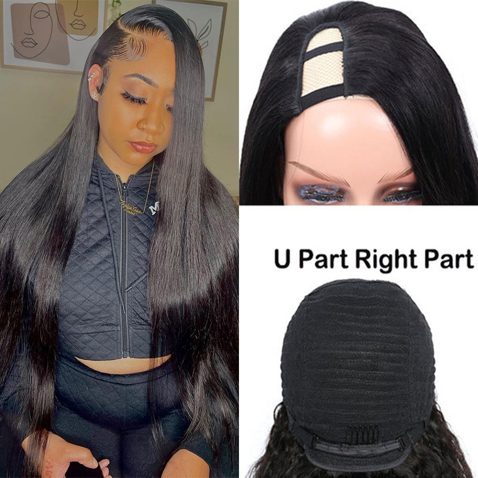 Straight Wigs Cheap U Part Wig Brazilian Human Hair Wigs For Women Virgin Hair Glueless Middle U Shape Wig 180 Density