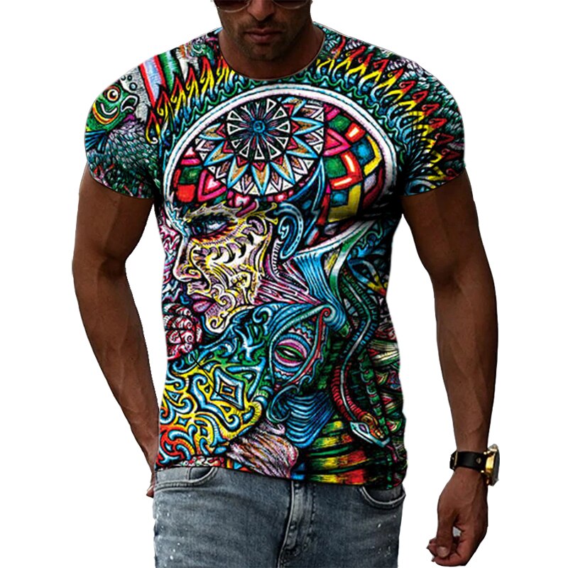 Colorful Cool Abstract Art graphic t shirts Hip Hop Street Style 3D Printed Tees Summer Men Personality Round Neck Short Sleeves