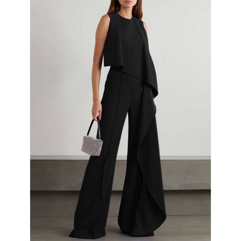 Freeacy New Fashion Female Asymmetric Sleeveless Round-Neck Wide Leg Jumpsuits Summer Casual Going Out Jump Suits For Women