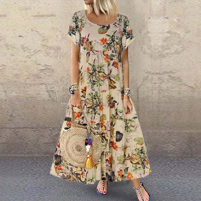 Summer Boho Maxi Dress Women Fashion Floral Printed Loose Sundress Casual High Waist Beach Party Long Dresses Vestidos Robe