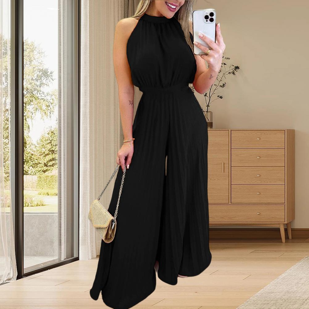 Women Party Jumpsuit Wide Leg Pleated High Waist Sleeveless Dress-up Lace Up Off Shoulder Banquet Summer Jumpsuit Women Clothes