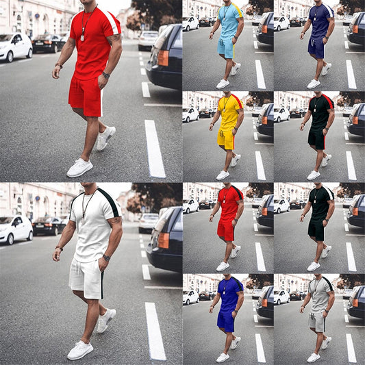 Mens Tracksuit Two Piece Sets Fashion Casual Short Sleeve Tshirts Short Outfits Streetwear Jogger Sets Printed Sports Track suit