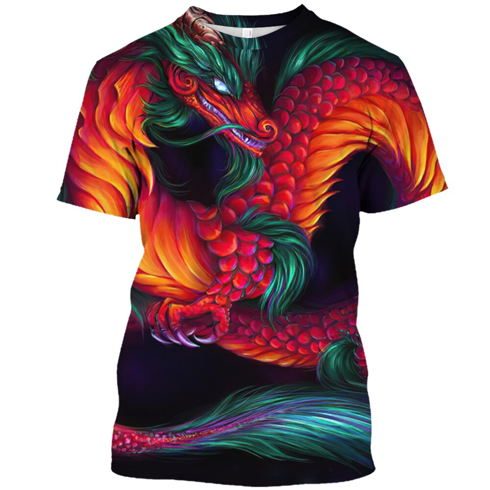 New 3D Men's T-Shirt Dragon Print 2023 Summer Crew Neck Short Sleeve Tee Shirt Oversized Loose Men's Clothing Casual Sweatshirt