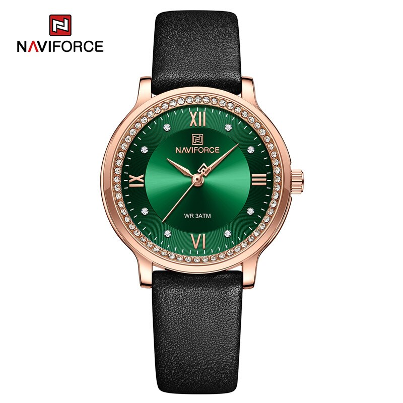 NAVIFORCE Women's Watch Popular Fashion Dress Ladies Waterproof Quartz Leather Strap Wristwatch Girlfriend Gift Relogio Feminino