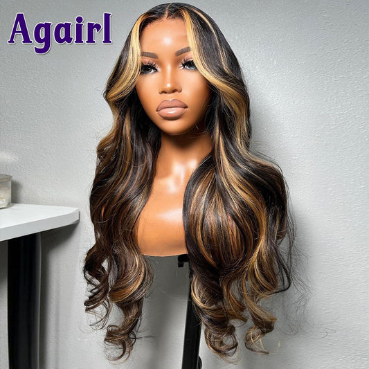 Highlight Blonde 13x4 13x6 Lace Frontal Body Wave Human Hair Wigs Ombre 30 with Black Transparent 5X5 Lace Closure Wig for Women