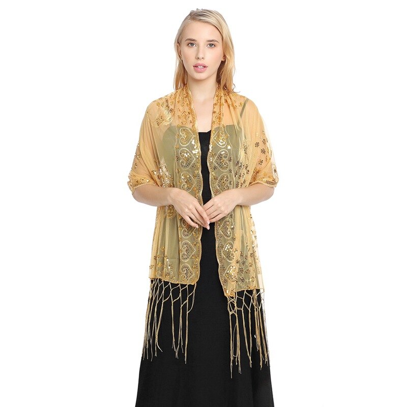 Spring Autumn Sequin Shawl Peacock Embroidery Tassel Shawl Party Evening Dress Shawl Cloak Ponchos Capes Black