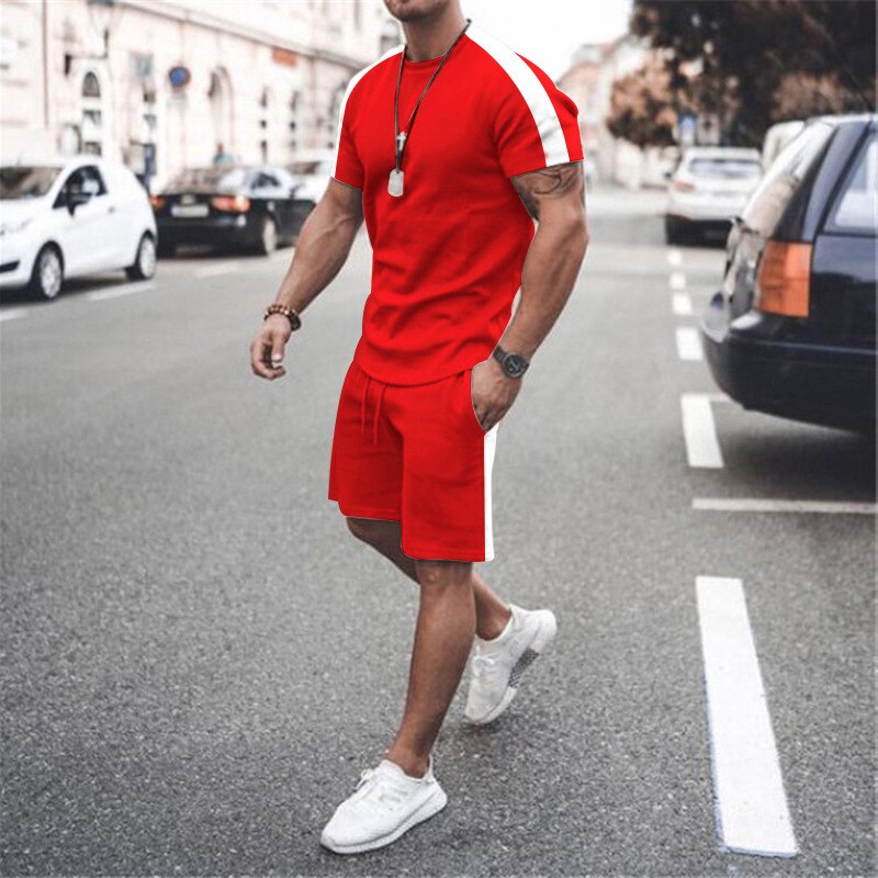 Mens Tracksuit Two Piece Sets Fashion Casual Short Sleeve Tshirts Short Outfits Streetwear Jogger Sets Printed Sports Track suit