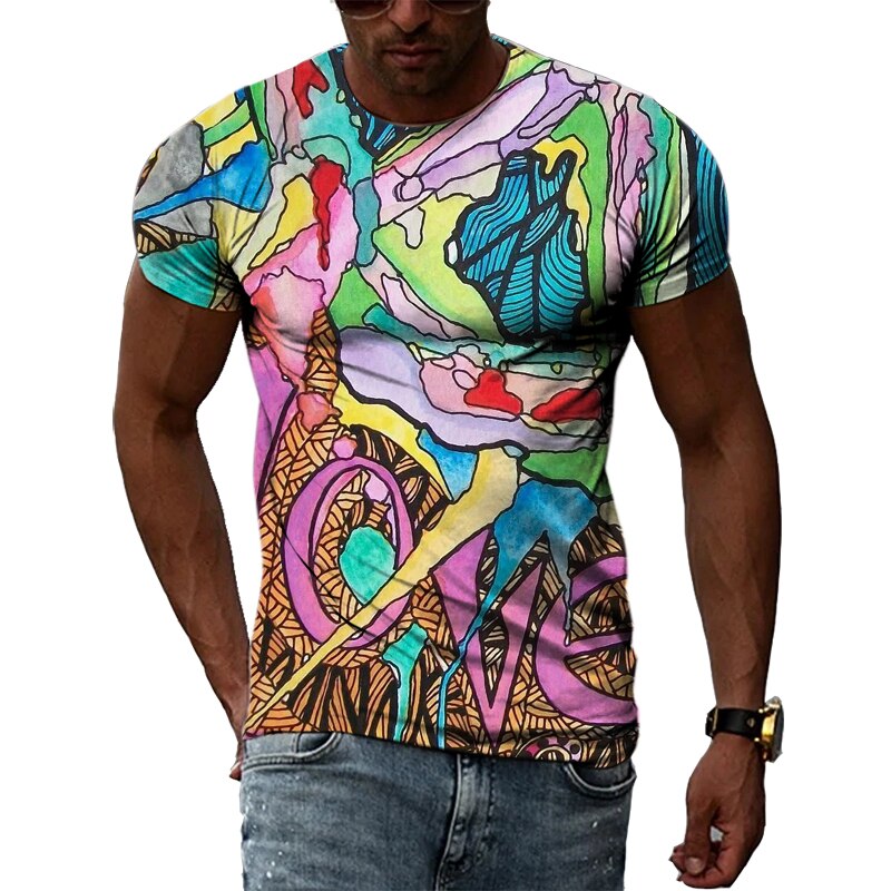 Colorful Cool Abstract Art graphic t shirts Hip Hop Street Style 3D Printed Tees Summer Men Personality Round Neck Short Sleeves