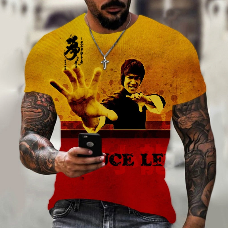 2023 New Kung Fu Star Print Tshirt  Trendy Bruce Lee 3d Print T-shirt Men's Retro Streetwear High Quality Short Sleeve T-shirt