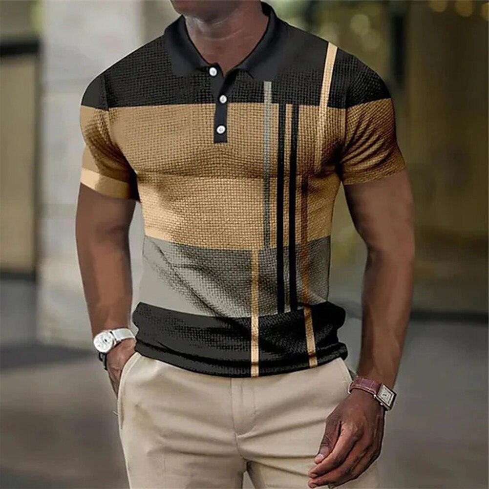 Mens Stripe Slim Button Shirts Short Sleeve Tops Casual Muscle T-Shirt Dress Tee