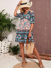 Boho Retro Mini Dress Women Floral Print Beach Dress Female V Neck Short Sleeve Dress Ladies Casual Loose Holiday Dress Summer